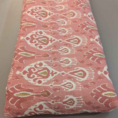 Peach Pink Ikat Cotton Flax Fabric