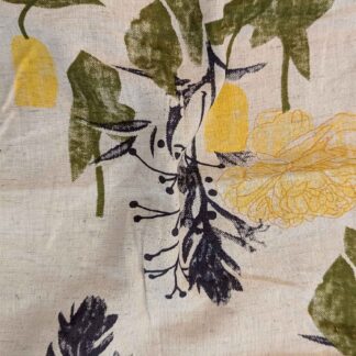 Yellow Green Florals Cotton Flax Fabric