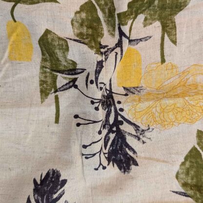 Yellow Green Florals Cotton Flax Fabric