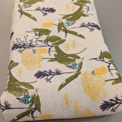 Yellow Green Florals Cotton Flax Fabric