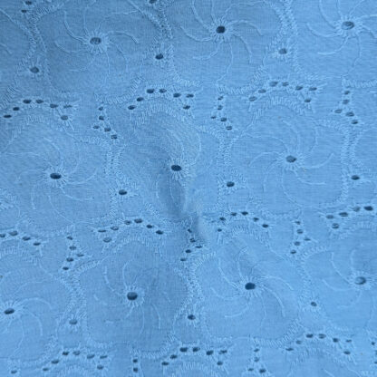 English Blue Cotton Embroidered Fabric