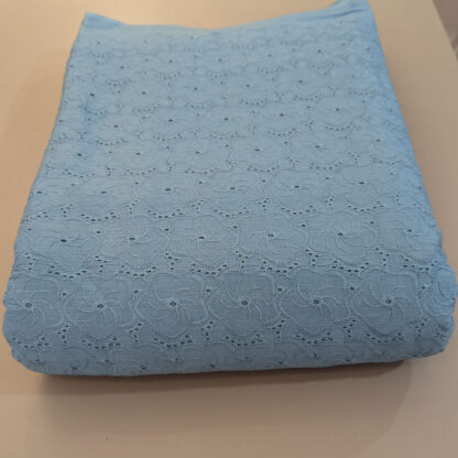 English Blue Cotton Embroidered Fabric