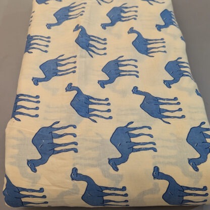 blue camels ivory cotton fabric