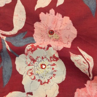 Multi floral red cotton print fabric