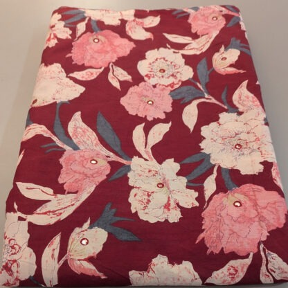 Multi floral red cotton print fabric