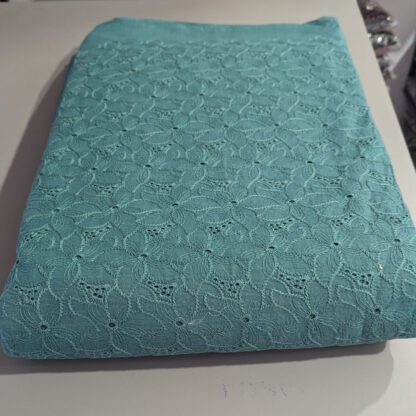 teal green cotton embroidered fabric