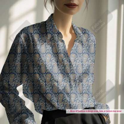 Blue Paisley Print Fabric - Image 6