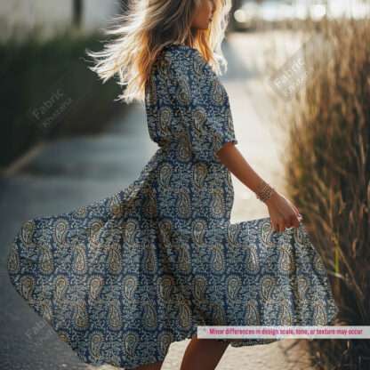 Blue Paisley Print Fabric - Image 9