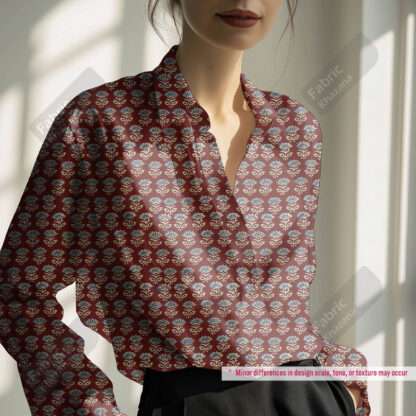 Small Floral Motif Maroon Print Fabric - Image 4