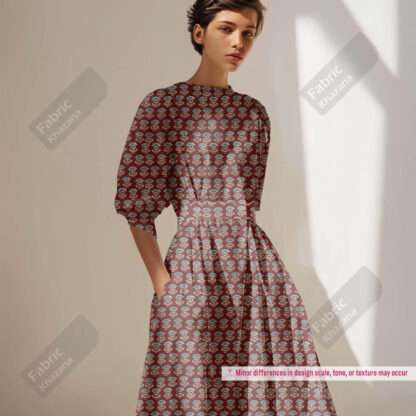 Small Floral Motif Maroon Print Fabric - Image 5
