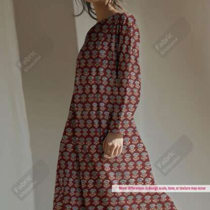 Small Floral Motif Maroon Print Fabric - Image 7