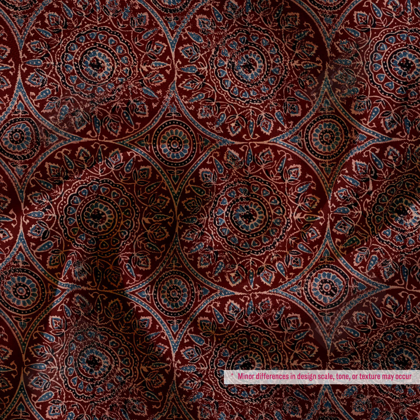 Maroon & Blue Mandala Printed Polyester Fabric