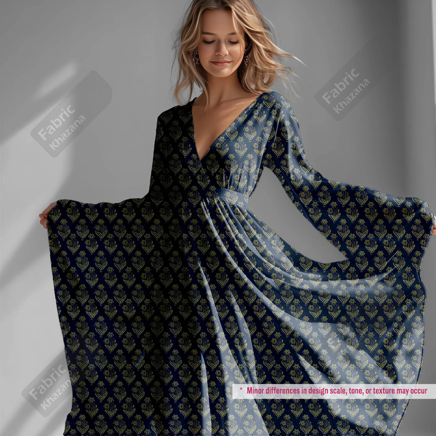 Royal Blue Floral Printed Polyester Fabric