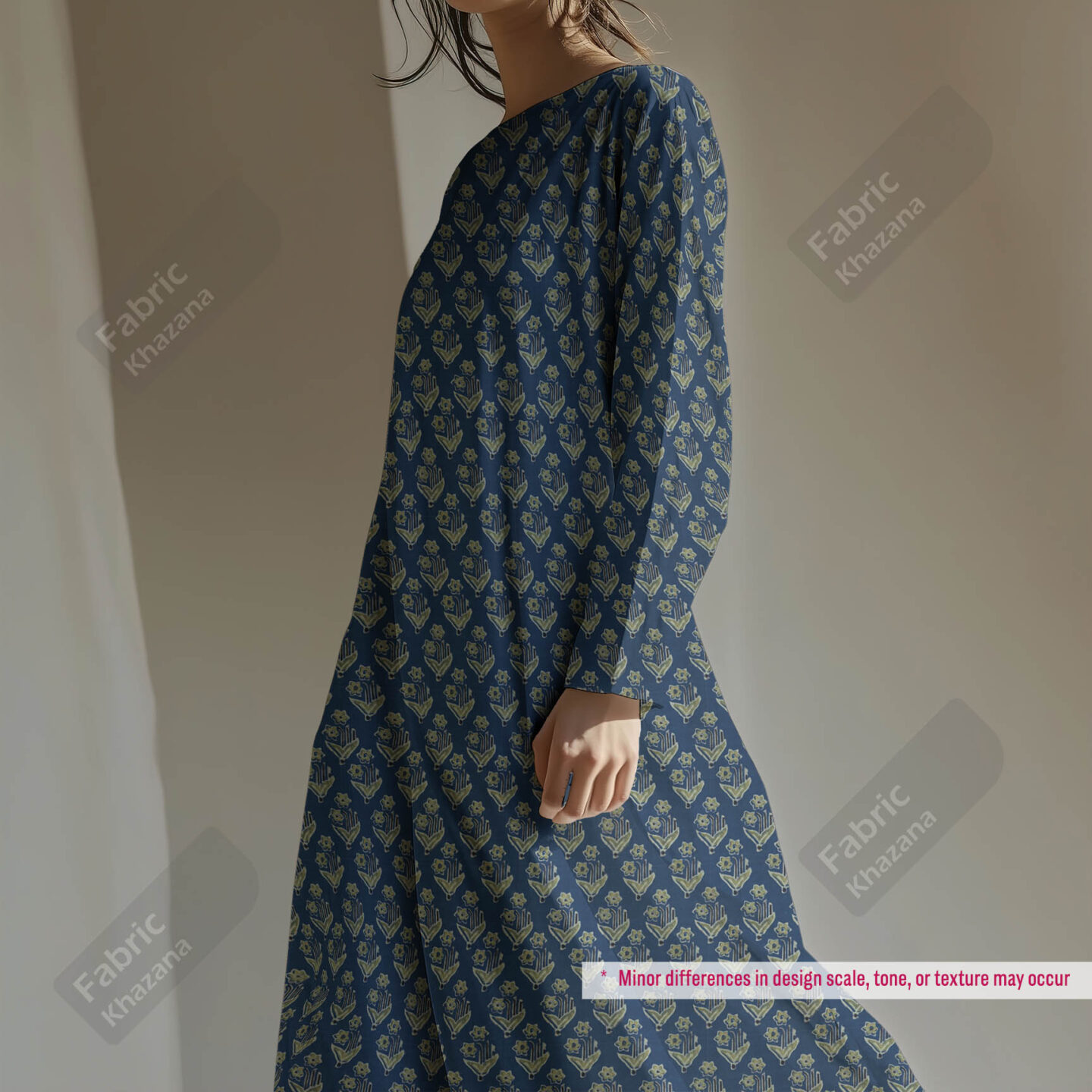 Royal Blue Floral Printed Polyester Fabric