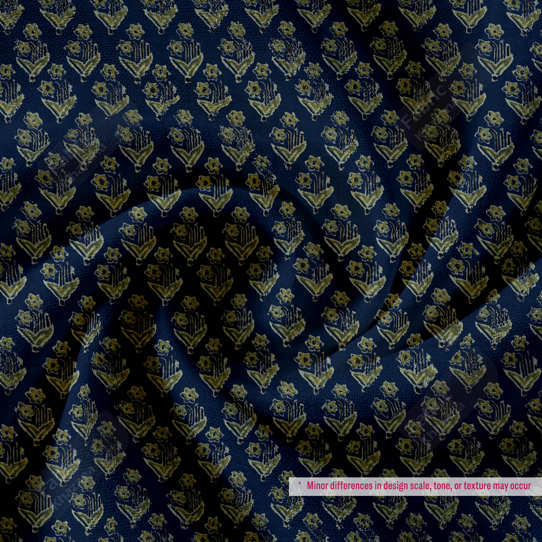 Royal Blue Floral Printed Polyester Fabric