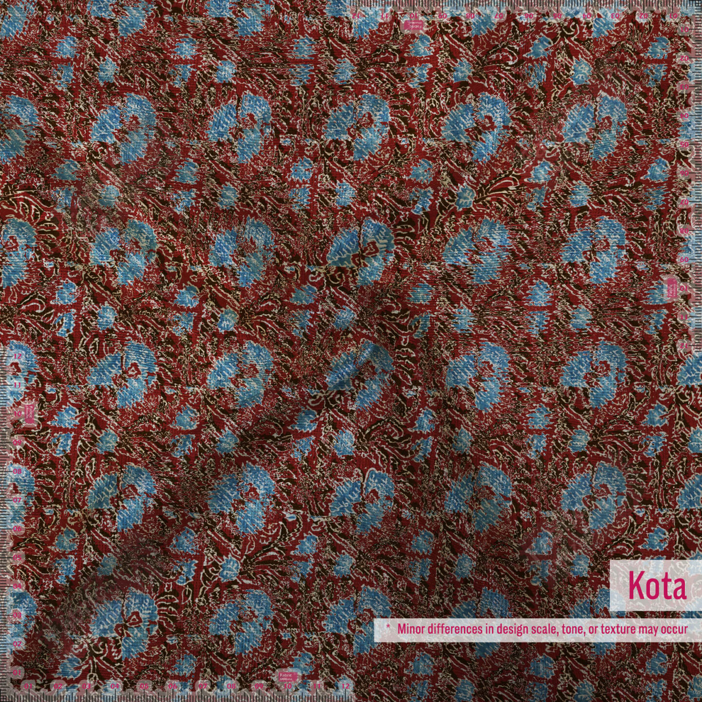Premium Maroon Printed Polyester Fabric with Blue Floral Pattern