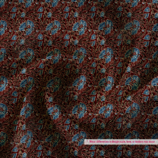 Premium Maroon Printed Polyester Fabric with Blue Floral Pattern