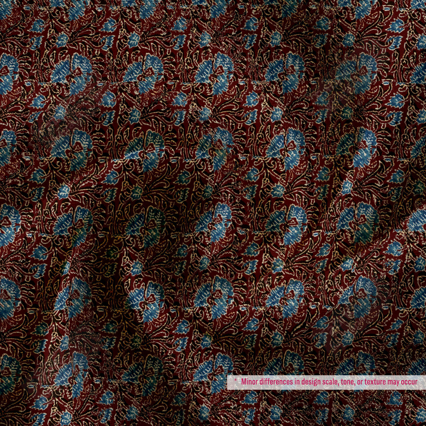Premium Maroon Printed Polyester Fabric with Blue Floral Pattern