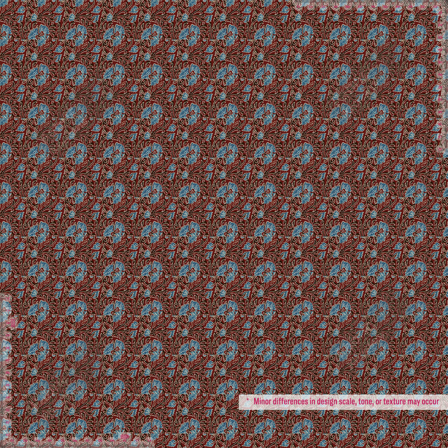 Premium Maroon Printed Polyester Fabric with Blue Floral Pattern