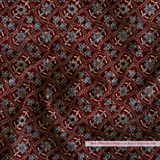 Premium Maroon Printed Polyester Fabric with Blue and Beige Floral Pattern