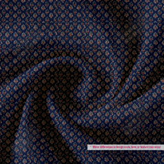 Navy Blue & Red Floral Printed Polyester Fabric