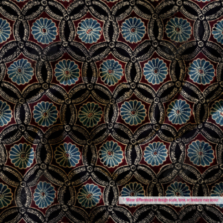 Premium Maroon Printed Polyester Fabric with Blue & Beige Floral Motifs