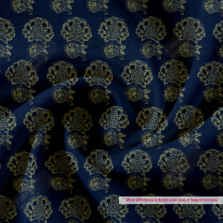 Premium Navy Blue Polyester Fabric with Gold Floral Buti Design