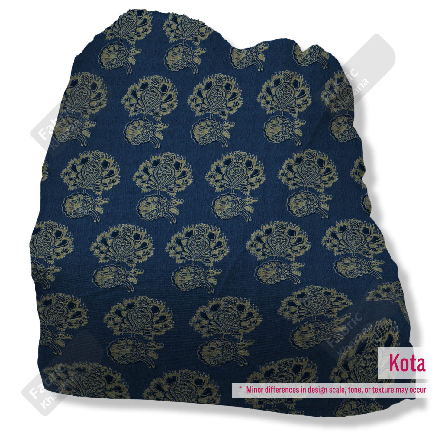 Premium Navy Blue Polyester Fabric with Gold Floral Buti Design