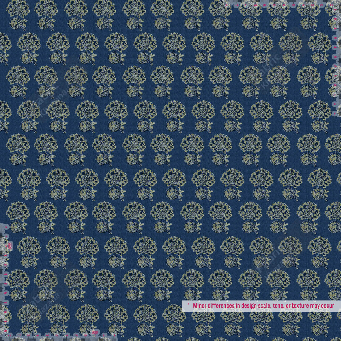 Premium Navy Blue Polyester Fabric with Gold Floral Buti Design