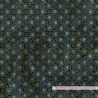 Premium Printed Polyester Fabric in Navy Blue with Gold & Olive Motifs