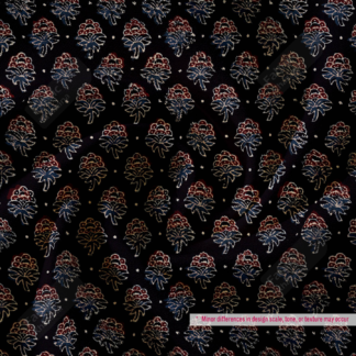 Elegant Black Polyester Fabric with Red Blue Floral Print