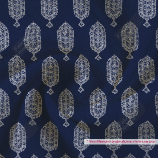 Navy Blue Polyester Fabric with White Leaf Print
