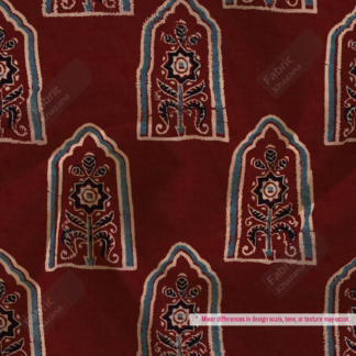 Maroon Printed Polyester Fabric with Traditional Design