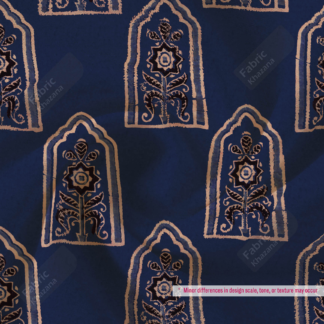 Blue & Beige Printed Polyester Fabric with Mughal Motif Design