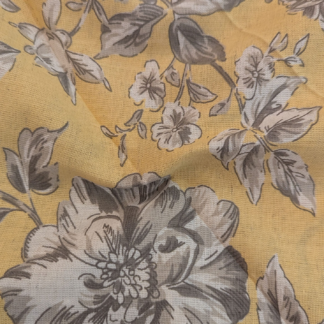 Grey Botanical Print Yellow Cotton Flex Fabric