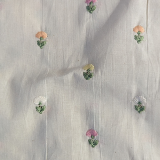 Multi Color Tiny Floral Embroidery Natural Cotton Fabric