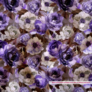 Violet & Cream Rose Garden Printed Polyester Fabric