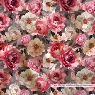 Pink & Red Rose Bouquet Printed Polyester Fabric