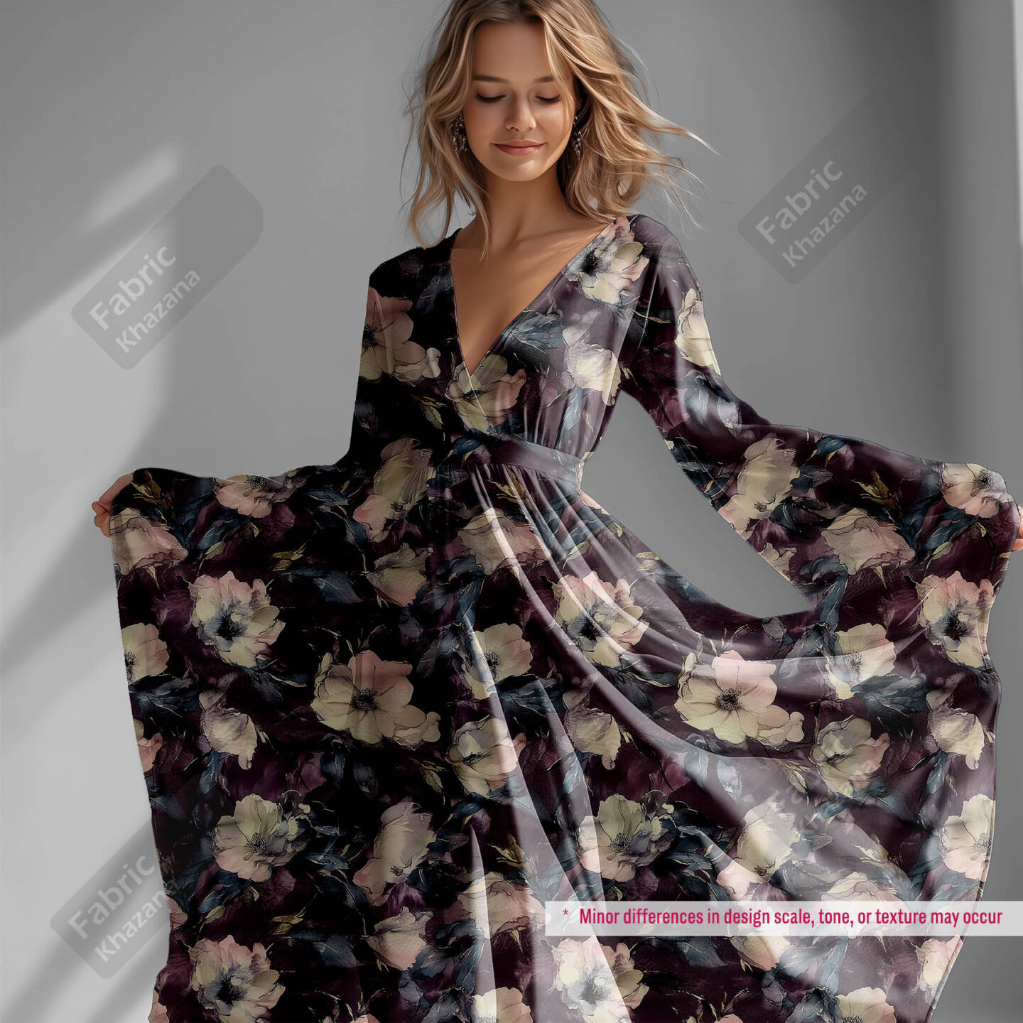 Dark Purple Bloom Printed Polyester Fabric