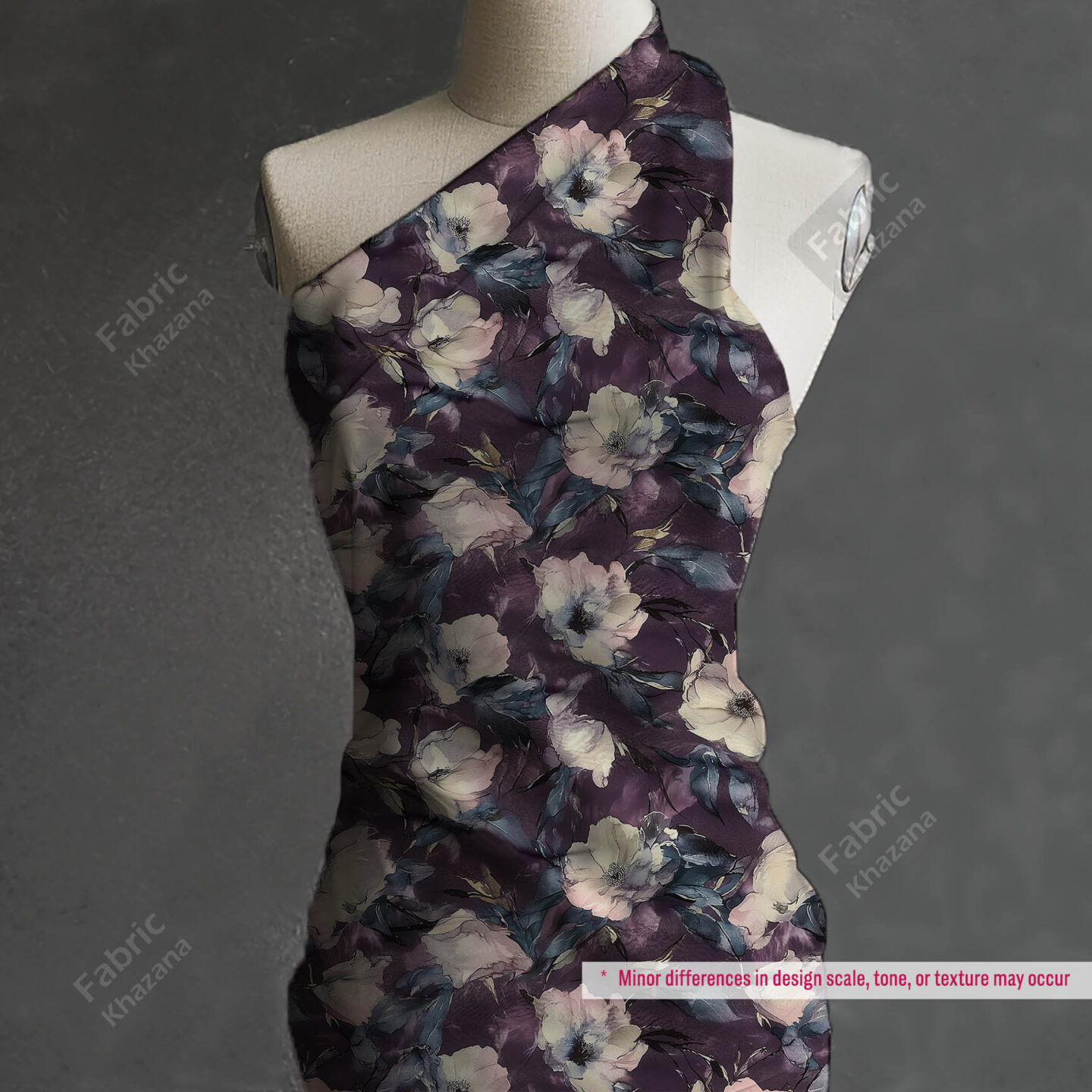 Dark Purple Bloom Printed Polyester Fabric