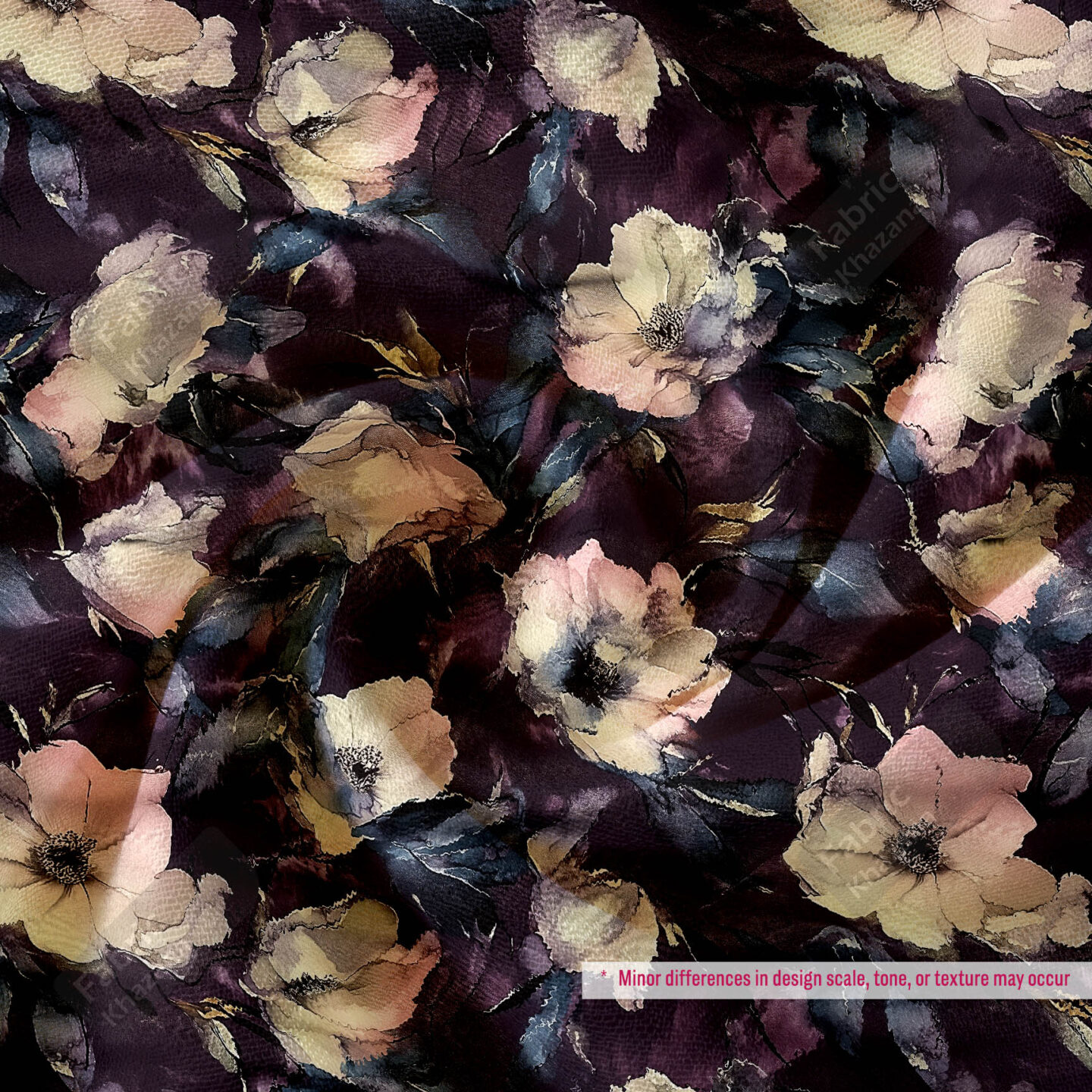 Dark Purple Bloom Printed Polyester Fabric