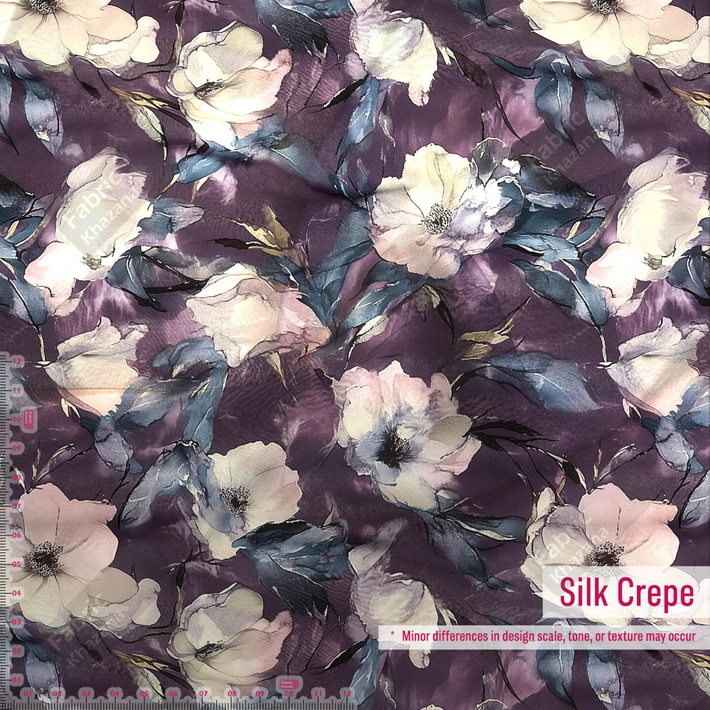 Dark Purple Bloom Printed Polyester Fabric