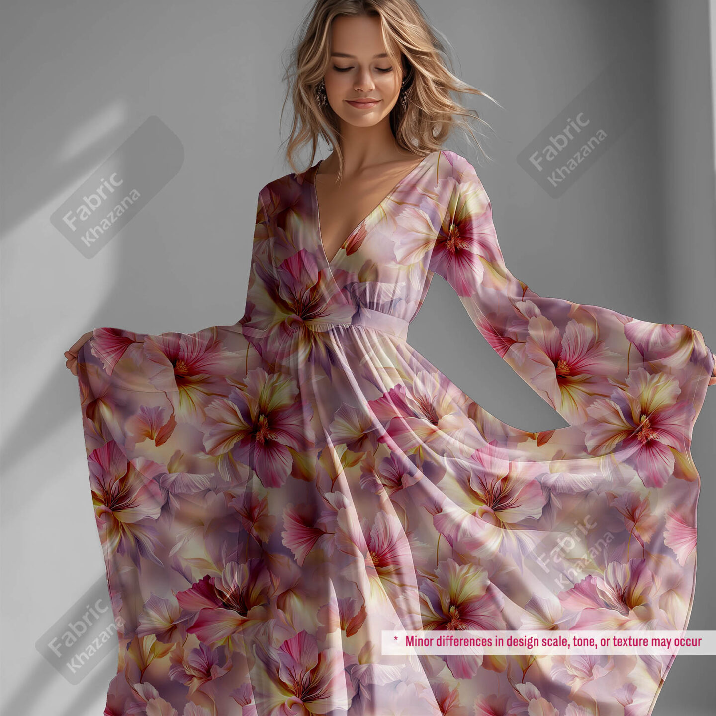 Pink & Peach Floral Printed Fabric