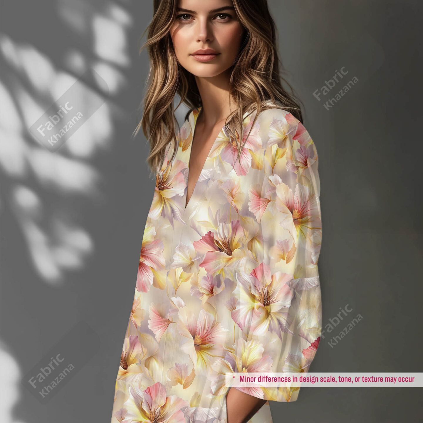 Beige Peach Floral Digital Printed Fabric