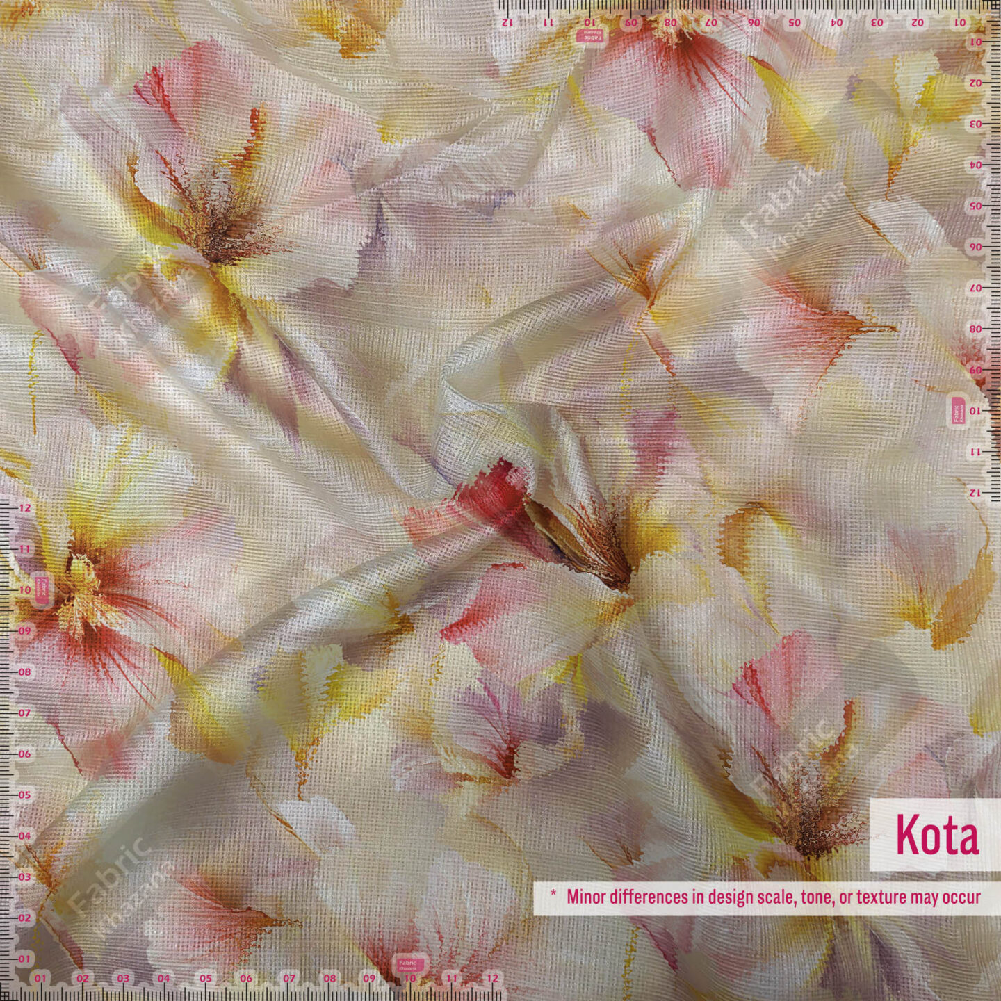 Beige Peach Floral Digital Printed Fabric