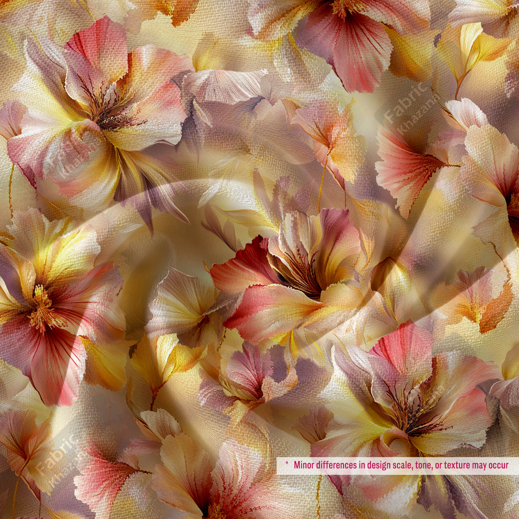 Beige Peach Floral Digital Printed Fabric