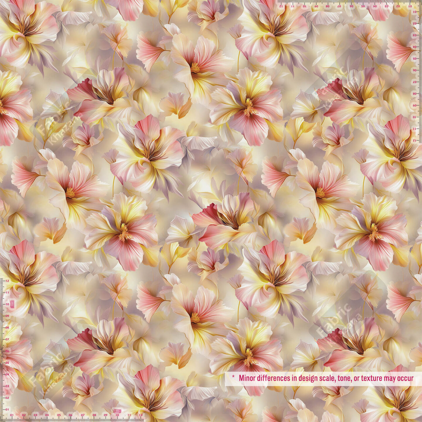 Beige Peach Floral Digital Printed Fabric