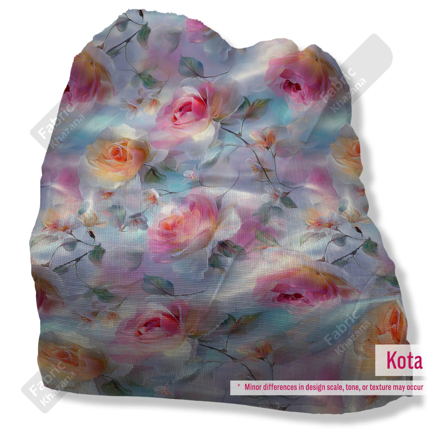 Pastel Rainbow Rose Floral Printed Fabric