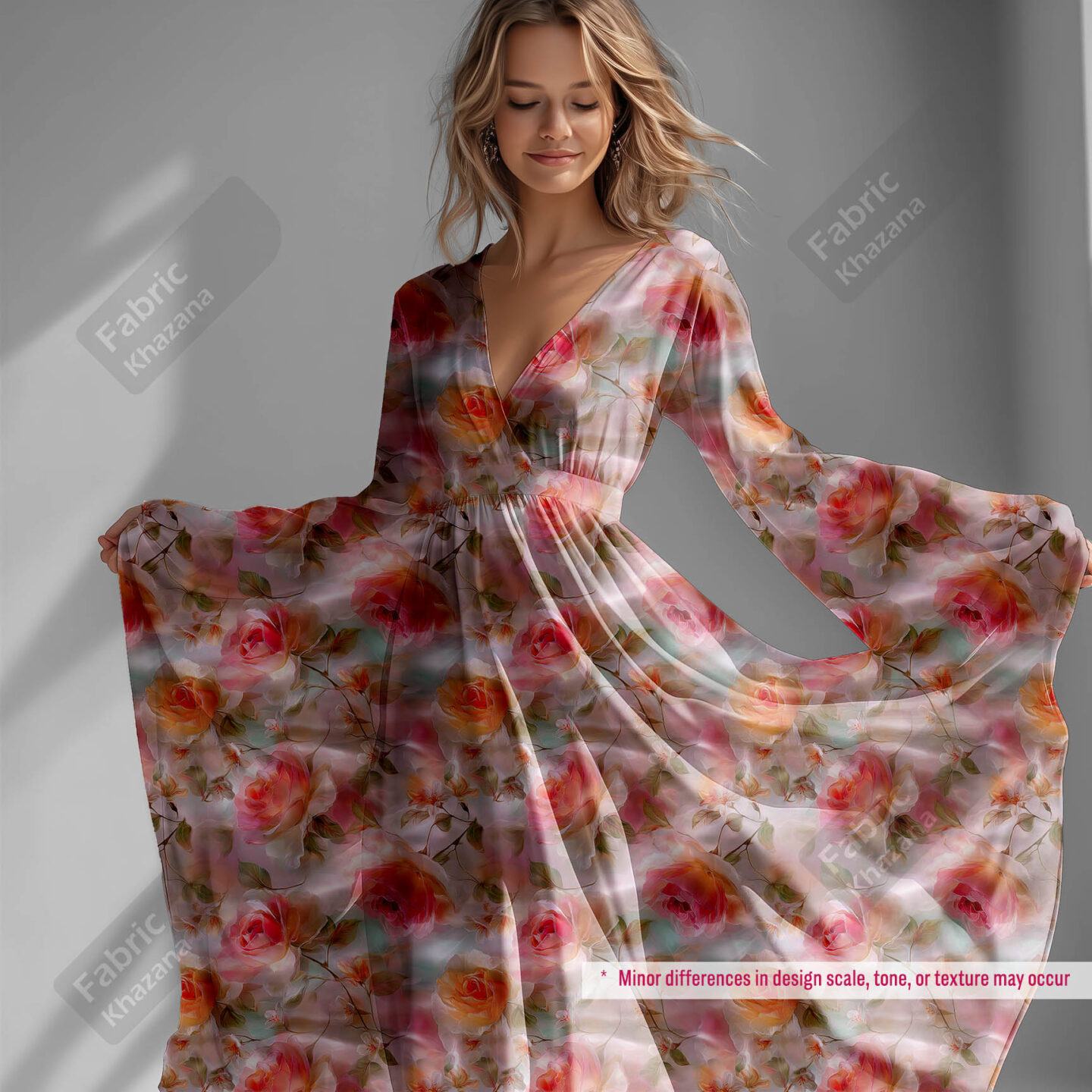 Soft Pastel Floral Rose Print Fabric