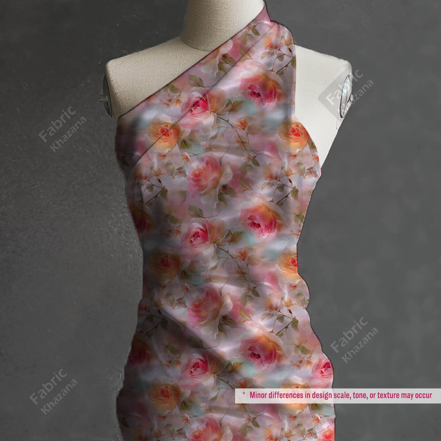 Soft Pastel Floral Rose Print Fabric